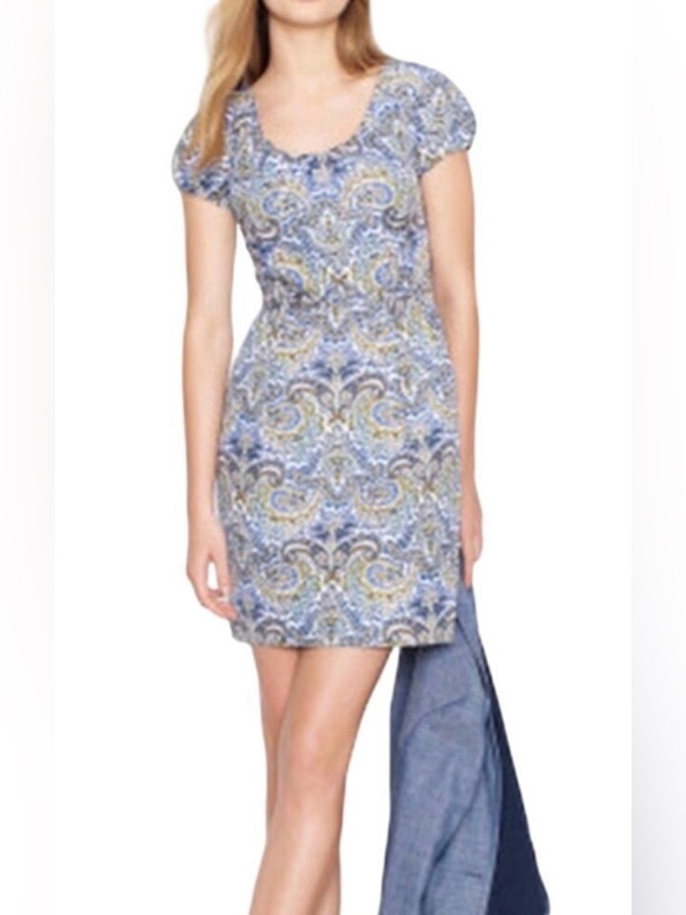 J Crew Blue Paisley Print Short Sleeve Dress Size 10